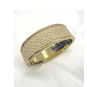 Banana Republic Gold Tone Braided Genuine Leather Hinged Bangle Bracelet